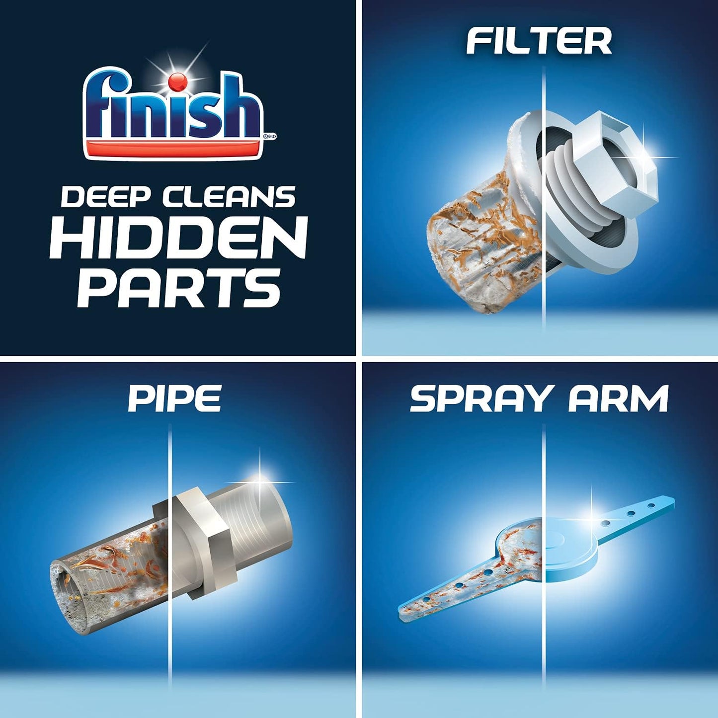 Finish Dual Action Dishwasher Cleaner: Fight Grease & Limescale, Fresh 8.45 oz.(Pack of 4)