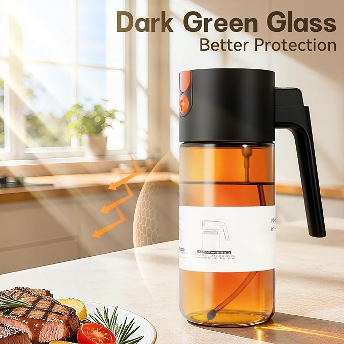 Upgrade 2 in 1 Oil Sprayer for Cooking, 17oz Light-Blocking Glass Olive Oil - Image 4