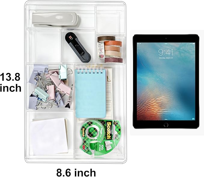 8-Section Clear Drawer Organizer, Large Acrylic Drawer Divider Tray - Image 2