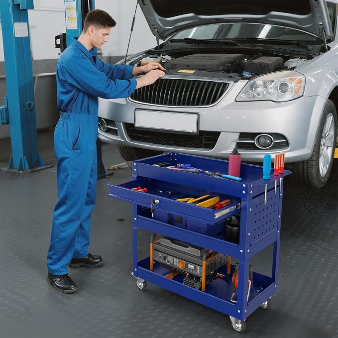 3 Tier Rolling Tool Cart with Drawers, 450 LBS Capacity Tool Cart on Wheels - Image 7