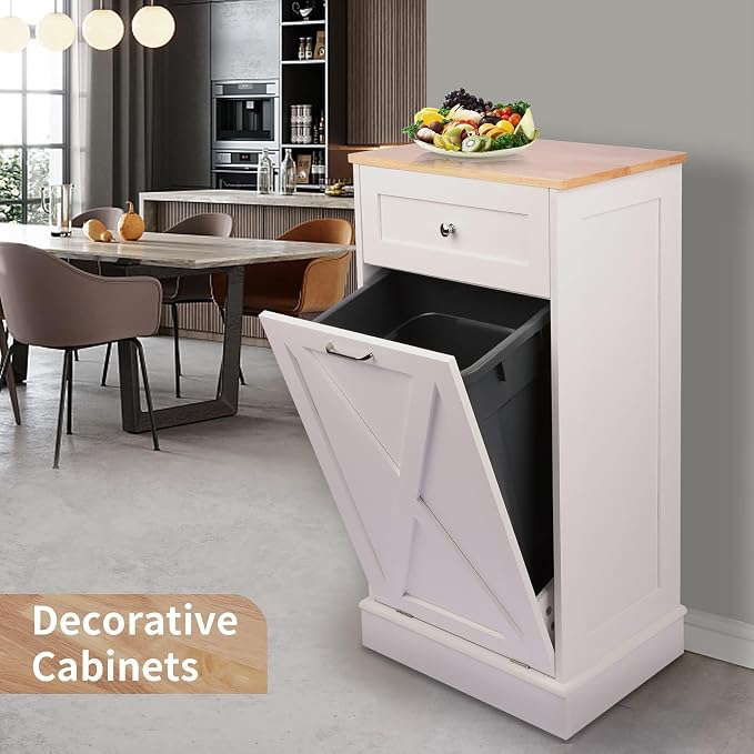 Betterhood Tilt Out Trash Cabinet 10 Gallon Wooden Free Standing Laundry Sorter - Image 3