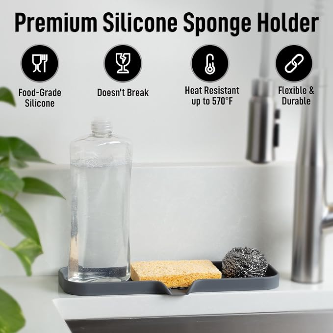 Zulay Kitchen Large Silicone Sponge Holder – Flexible Sink Organizer Tray - Image 2