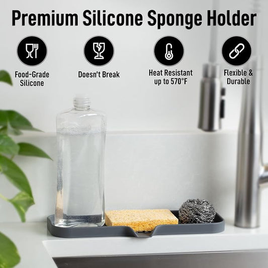 Zulay Kitchen Large Silicone Sponge Holder – Flexible Sink Organizer Tray - Image 2