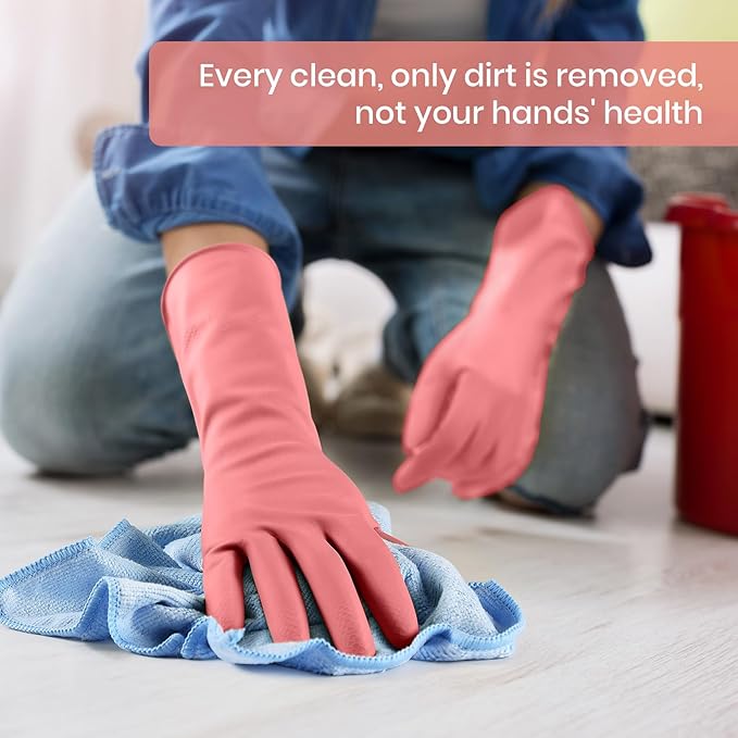 Rubber Cleaning Gloves for Dishwashing, 4 Pairs Reusable Kitchen Gloves for - Image 5