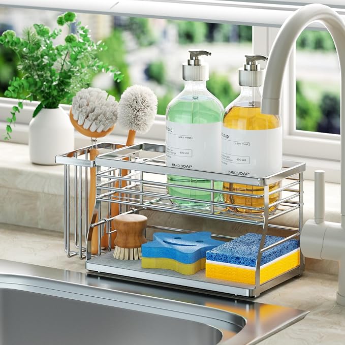 SWTYMIKI Kitchen Sink Caddy Organizer, 2 Tier Sponge Holder - Image 4