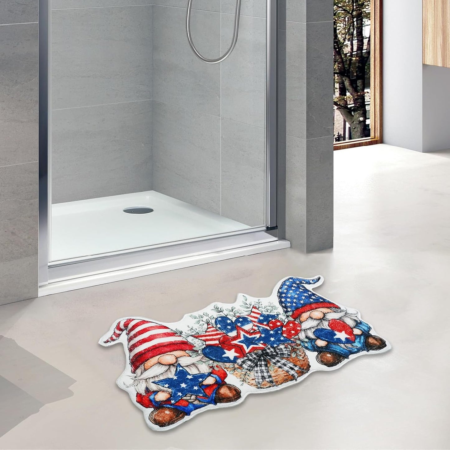 4th of July Bathroom Rugs Cute Gnome Patriotic Bath Mat, Non-Slip Farmhouse Doormat Shower Bath Rugs for Memorial Day/Independence Day Home Decorations