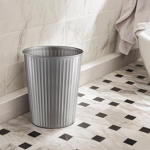 Monarch Abode Pewter Handcrafted Ridge Embossed Metal Wastebasket - Image 4