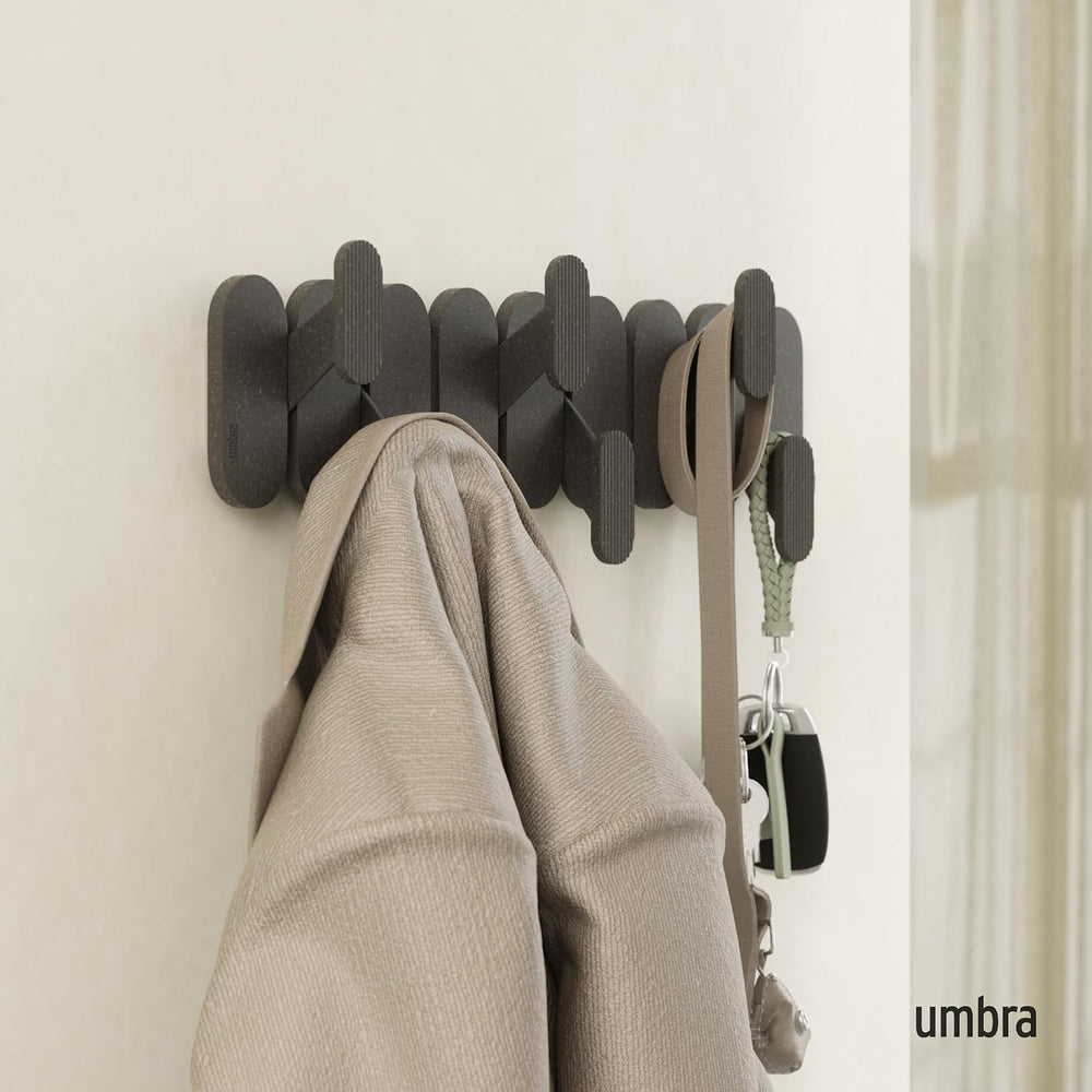Umbra Tempo Wall Hooks, 6-Hook Coat Rack Wall Mount, Black
