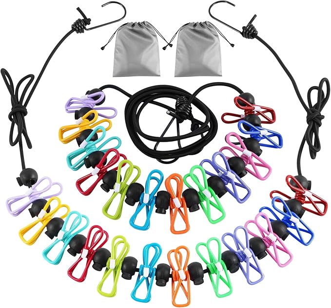 2 Pack Camping Clothesline Portable 12 Clothespins, Camping Accessories Travel by DAGONGREN