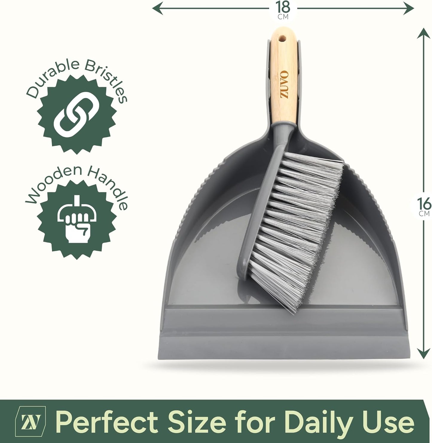 Zuvo Dustpan and Brush Sets, Grey, M