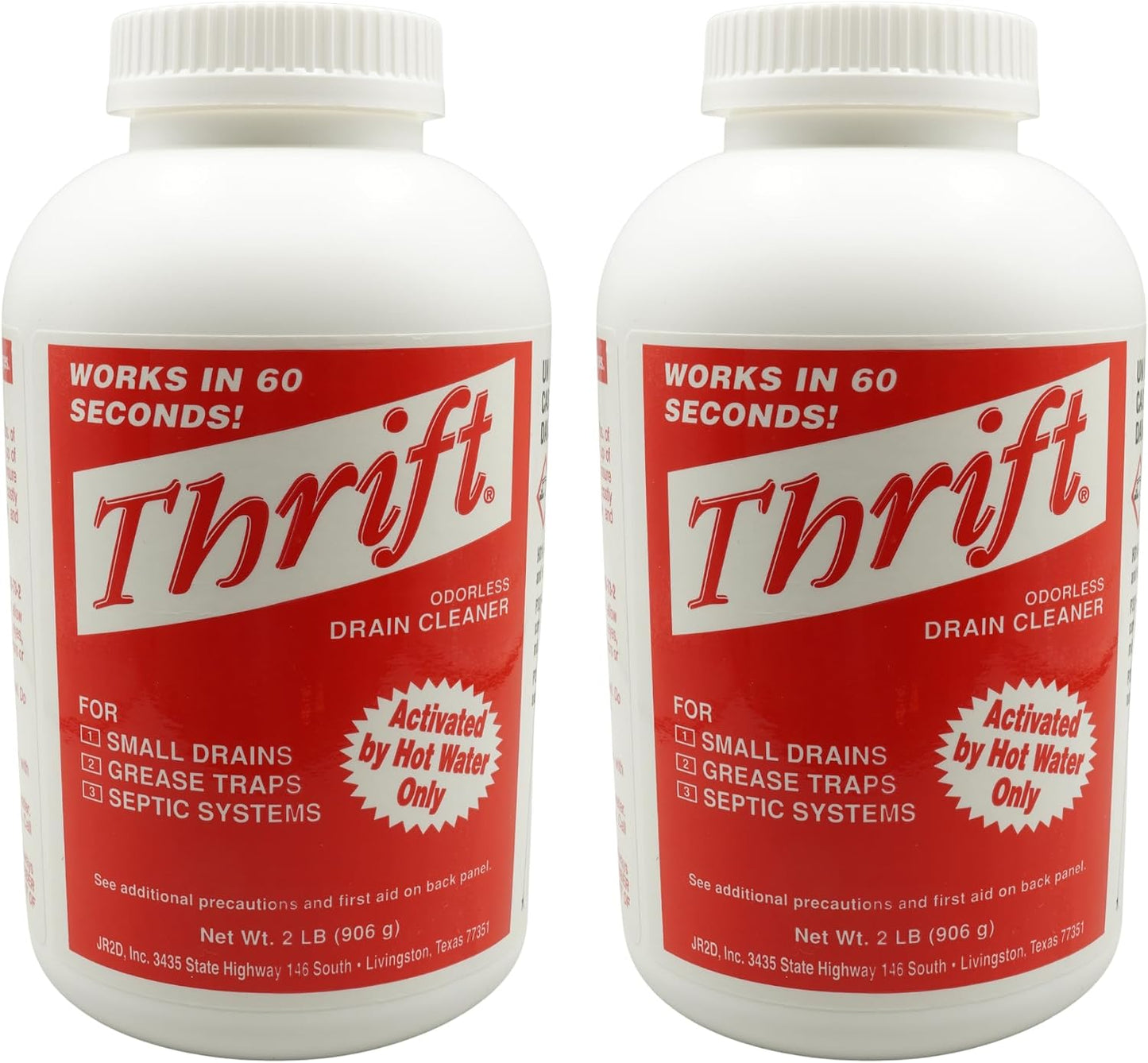 Thrift T-200 Odorless Drain Cleaner – Hot Water Activated Drain Cleaner for Small Drains, Grease Traps, Septic Systems & Sewer Lines – 2 Pound Bottles (Pack of 2)