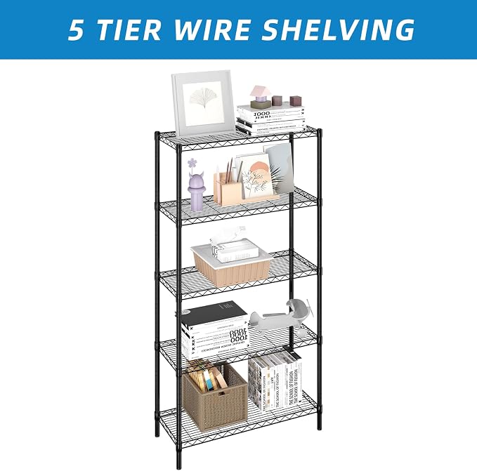 5-Shelf Adjustable Metal Shelf Wire Shelving Unit Storage Rack Display Shelf - Image 6