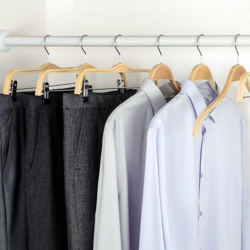TOPIA HANGER Slim Natural Wood Hangers with Extra Soft Non-Slip Rubber Grips,...