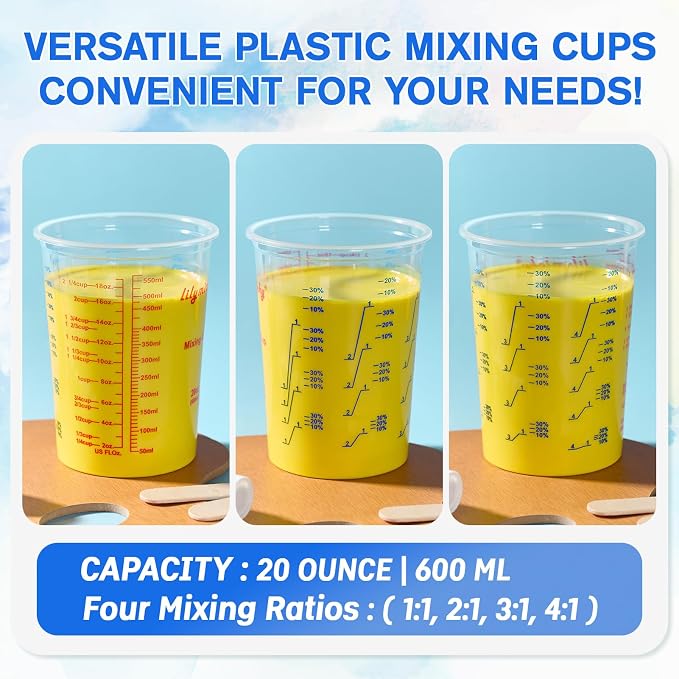 100 Pack Plastic Mixing Cups, 20 oz, Disposable Measuring Cups - Image 2