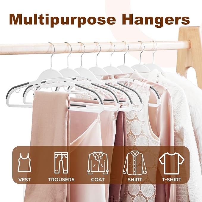 HOUSE DAY White Plastic Hangers 50 Pack, Slim Space Saving, Non Slip Hangers - Image 8