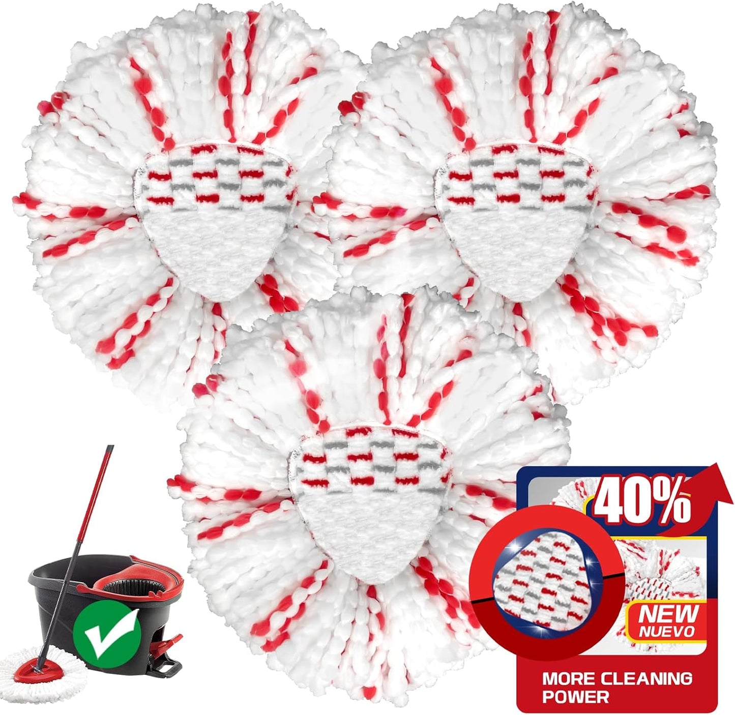 [2026 New Version] Mop Head Replacement - 40% More Cleaning Power, 3 Pack Spin Mop Replacement Head for Easy Wring 1-Tank System, Easy Cleaning, Microfiber and Machine Washable