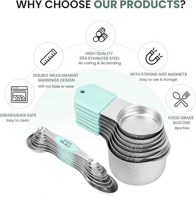 Magnetic Measuring Cups and Spoons Set-Heavy Duty 304 Stainless Steel，Double - Image 2