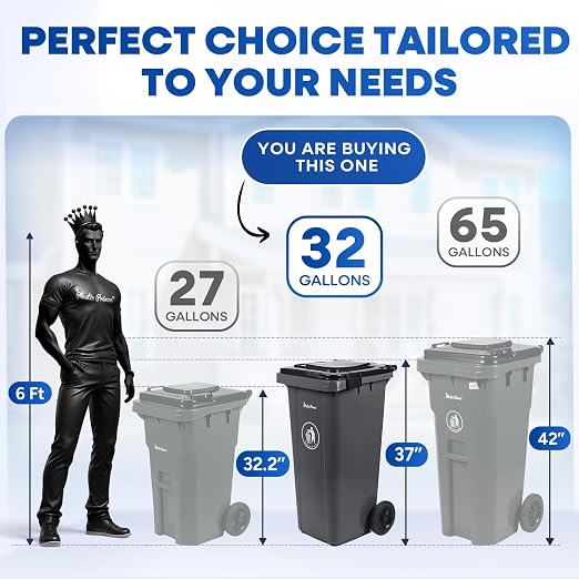 32 Gallon Trash Can with Wheels Outdoor Garbage Can with Lid and Wheels Locking - Image 8
