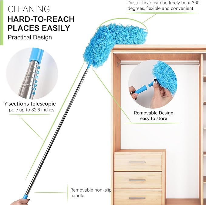 4PCS Microfiber Duster Kit, 3 in 1 Microfiber Dusters Retractable Gap Dust - Image 4