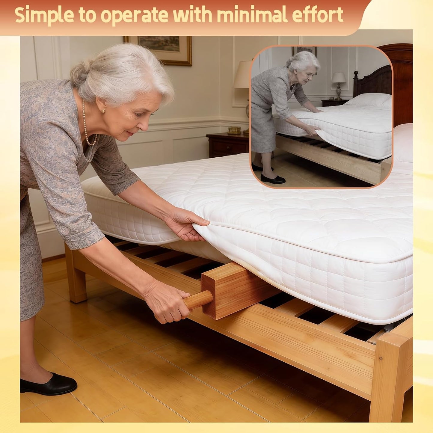 3 Pcs Mattress Lifter & Sheet Tucker Tool Set for Changing Sheets, Easy Lever-Action Lift Comfort Grip, Acacia Wood Mattress Elevator Tool for Elderly, Caregivers, Housekeepers, Daily Bed Making