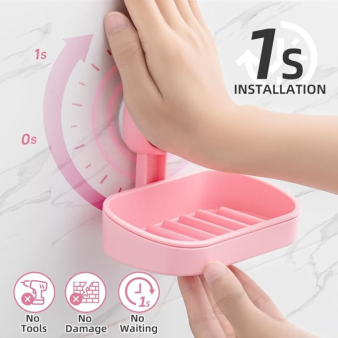 LEVERLOC Soap Dish Holder for Shower Suction Cup Wall Mounted Self Draining - Image 2