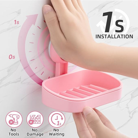 LEVERLOC Soap Dish Holder for Shower Suction Cup Wall Mounted Self Draining - Image 2