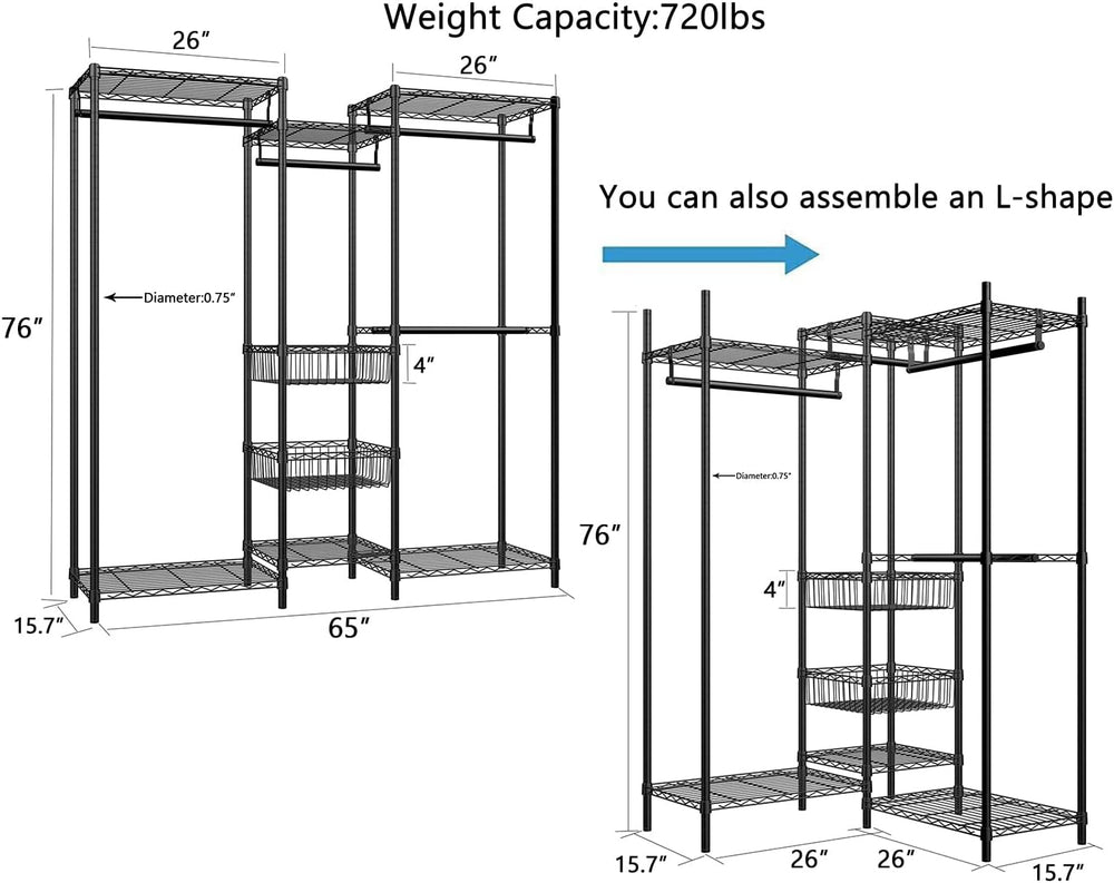Xiofio 6 Tiers Heavy Duty Clothes Rack with Hanging Rods,Metal Garment Rack,A...