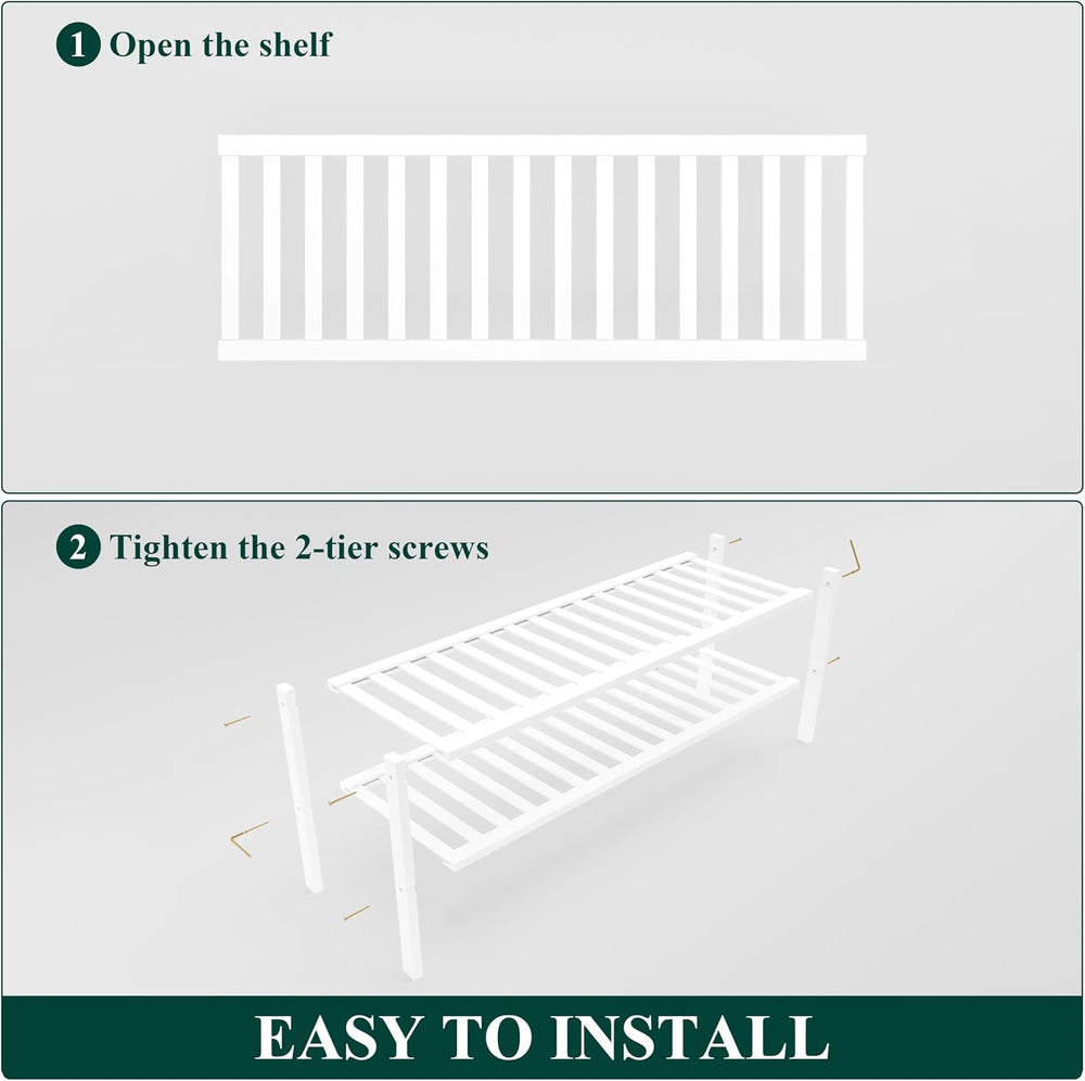 Smiry Bamboo Shoe Rack, 16 Vertical Slats, 3 Tier - 33.7" Wide, White