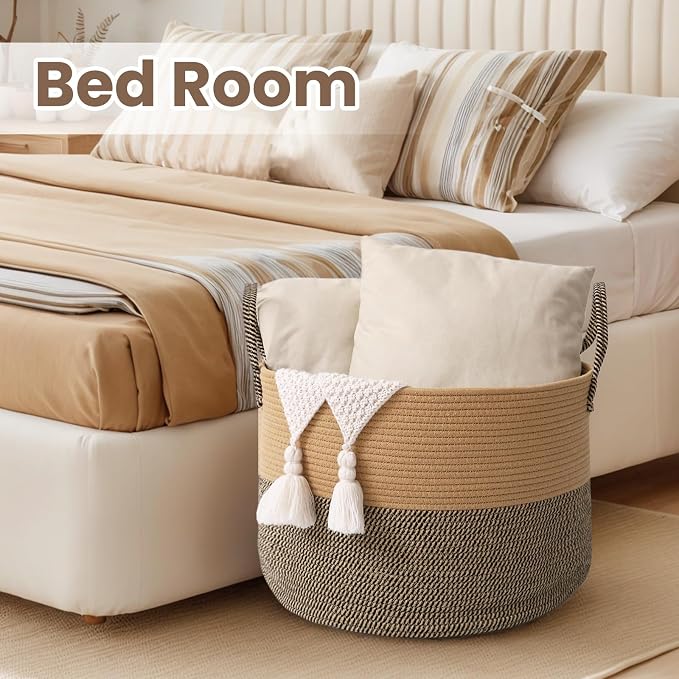 Woven Blanket Basket, 65L Large Rope Storage Bin - Image 6