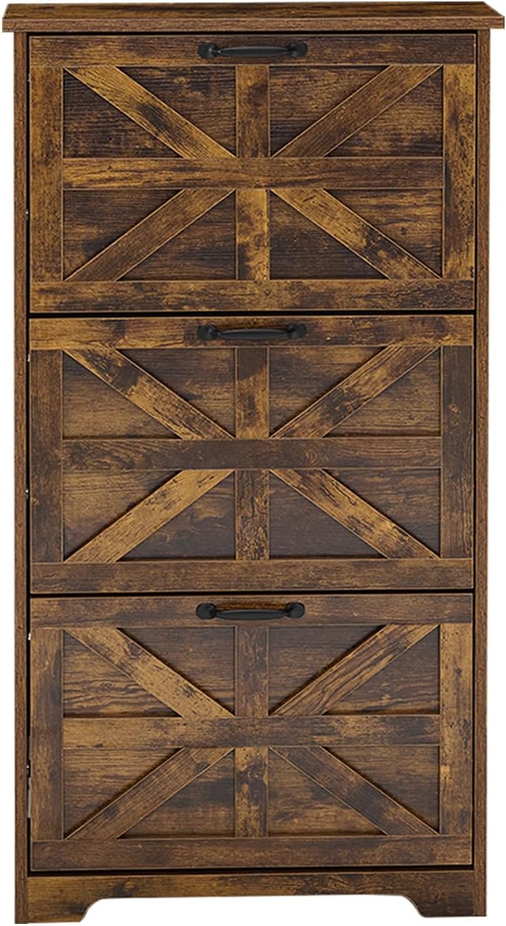 Shoe Cabinet with 3 Flip Drawers Set of 2, Farmhouse Shoe Storage for Entrywa...