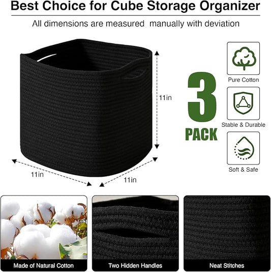 11 Inch Cube Storage Bins, Storage Cube Organizer Bins, Woven Cotton Rope Basket - Image 2