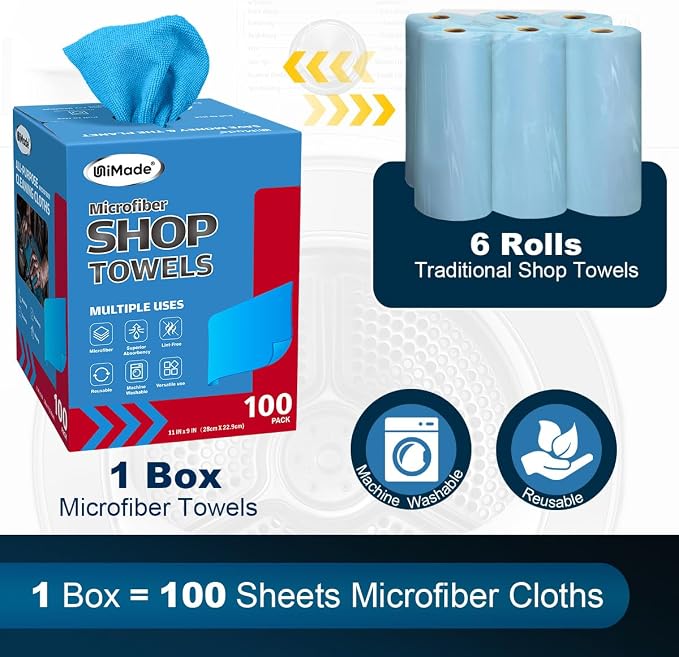Shop Towels, 100 Sheets Microfiber Cleaning Cloth Commercial Grade Washcloths - Image 2