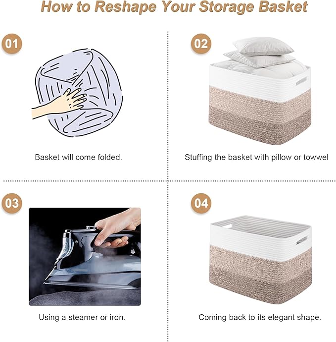 Storage Baskets for Organizing, 2 Pack Woven Basket for Storage, Rectangle - Image 7