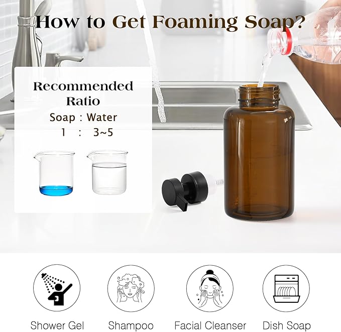 Luxspire Foaming Soap Dispenser, Glass Foam Pump Soap Dispenser, Non-Slip Hand - Image 6