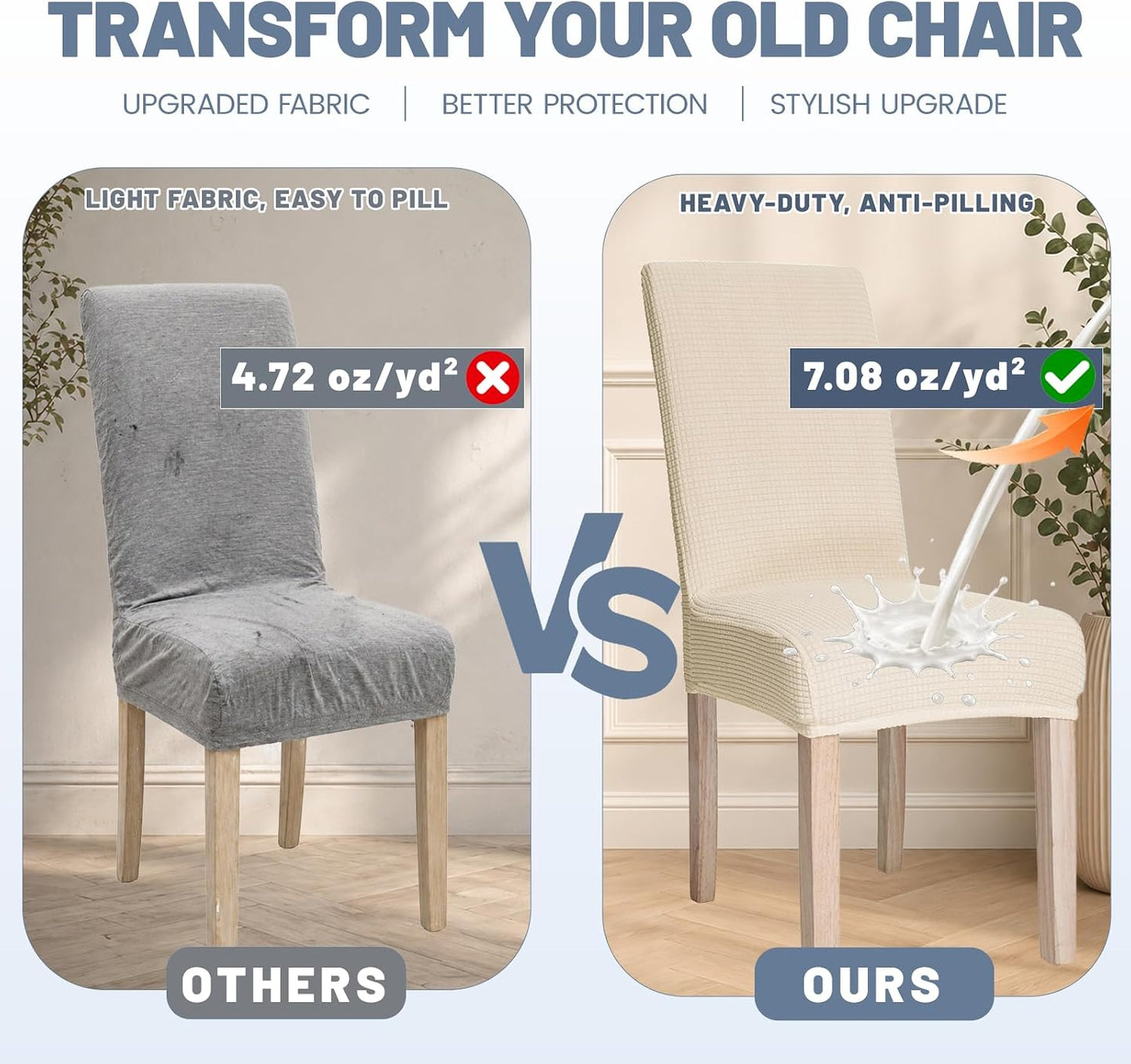 Waterproof Dining Chair Covers, Heavyweight Stretch Jacquard Chair Slipcovers Removable and Washable Chair Covers Seat Parson Chair Slipcover for Dining Room and Kitchen (Beige, Set of 4)