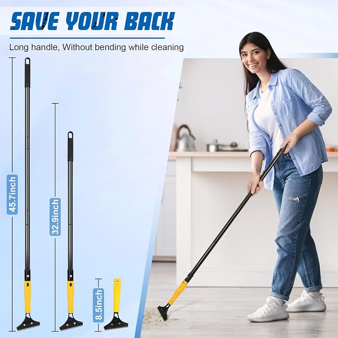 Floor Scraper Heavy Duty with Long Handle, 4 Inch Razor Blade Floor Scraper - Image 4