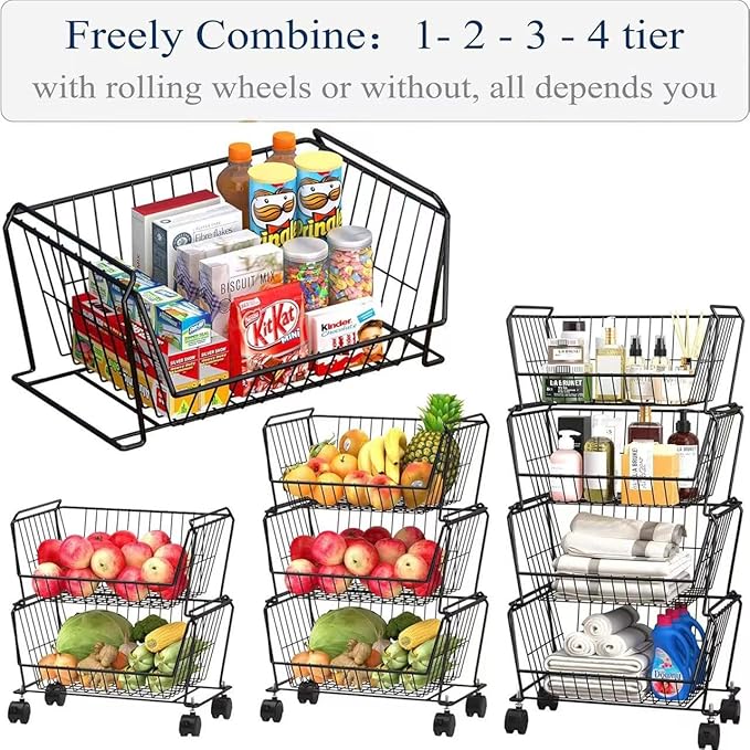 PUSDON Stackable Metal Storage Carts, Dual Use Shelf - Image 3