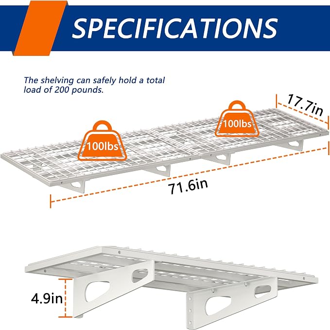 2-Pack 1.5x3FT Garage Shelving 17.7-inch-by-35.8-inch Wall Shelf Garage Storage - Image 2