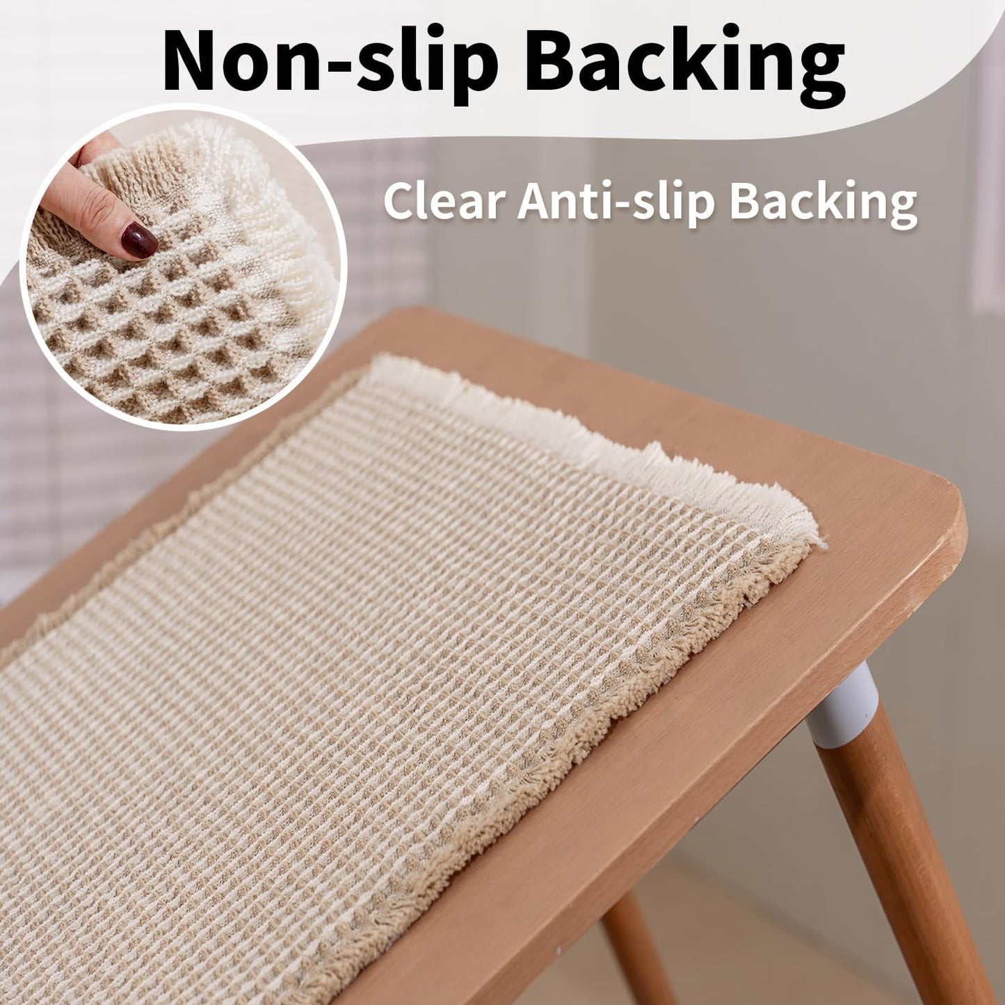 Waffle Bath Mat - Boho Bathroom Rugs Non Slip Washable, Super Absorbent & Quick Dry, Small Bath Mats Farmhouse Bathroom Decor, 18'' x 30'', Khaki and White