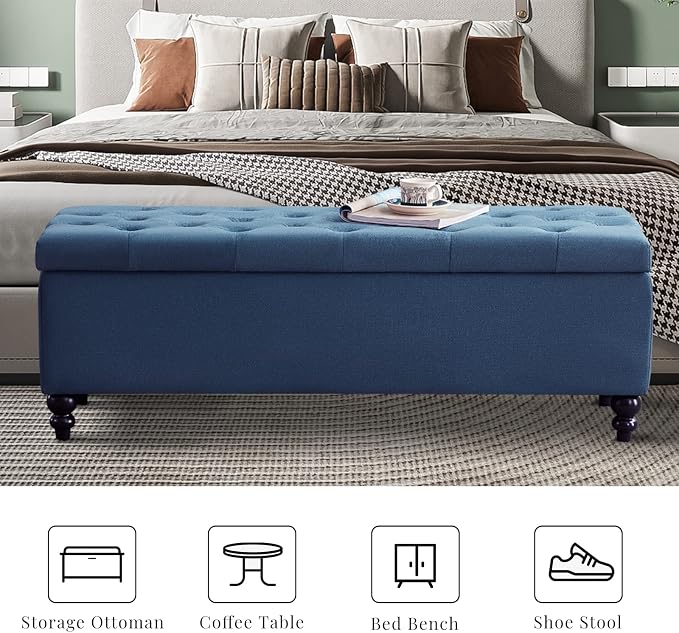 Storage Ottoman 50.2 Inches Upholstered Fabric Storage Ottoman Bench，Button - Image 4