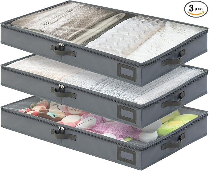 4-Inch Under Bed Storage Containers | Sturdy Sidewalls | Clear Cover & Label by PLUMGEAN