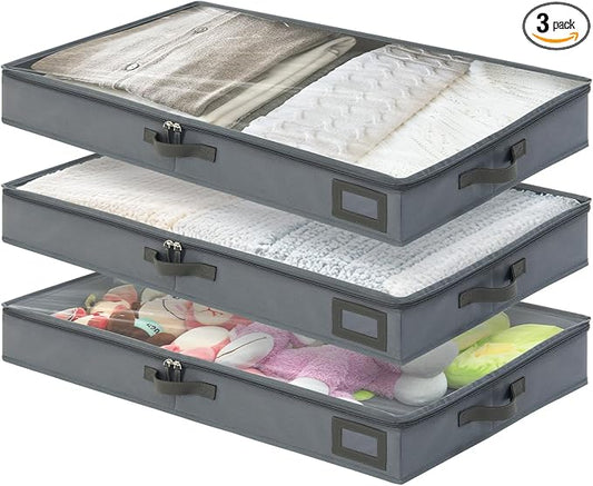 4-Inch Under Bed Storage Containers | Sturdy Sidewalls | Clear Cover & Label by PLUMGEAN