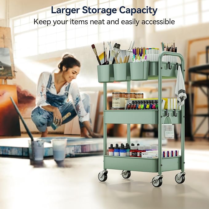 YASONIC 3-Tier Rolling Cart, 66 Pounds Capacity, Mesh Storage Organizer - Image 4