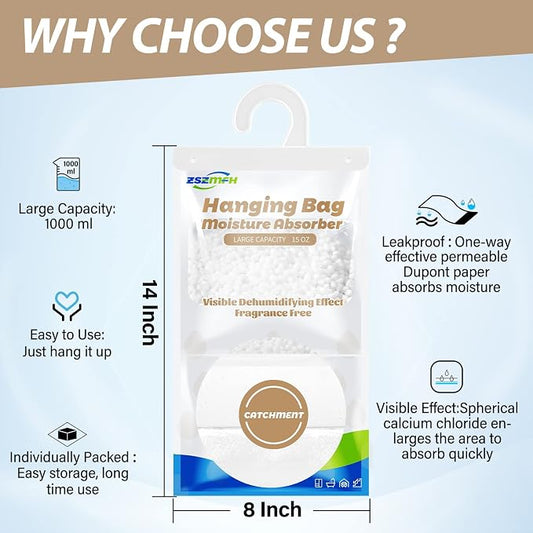 ZSZMFH 8 Pack Moisture Absorber Hanging Bags, Fragrance Free Humidity Packs - Image 2