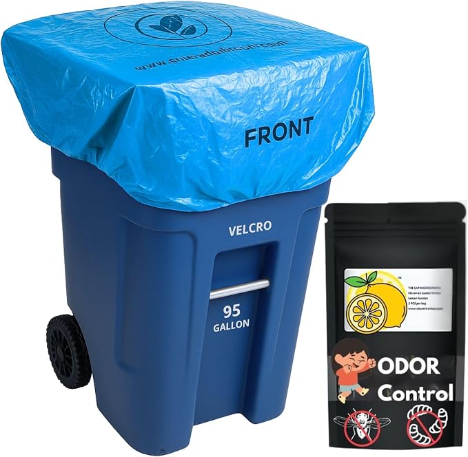 Outdoor Trash Can Odor Eliminator Cover Lemon Scented Durable Elastic Bag by TrashSmellBuster