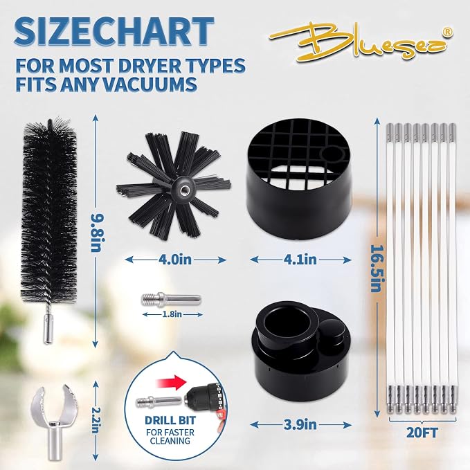 Bluesea 7 Pieces 20 Feet Dryer Vent Cleaner Kit, Reinforced Nylon Dryer Vent - Image 5