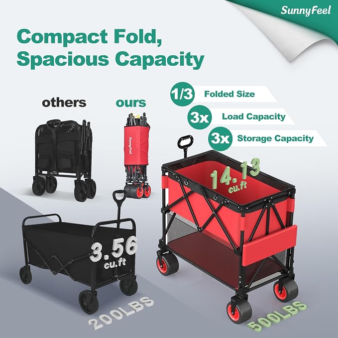 SUNNYFEEL Heavy Duty Collapsible Outdoor Utility Wagon Cart 500LB Capacity - Image 3