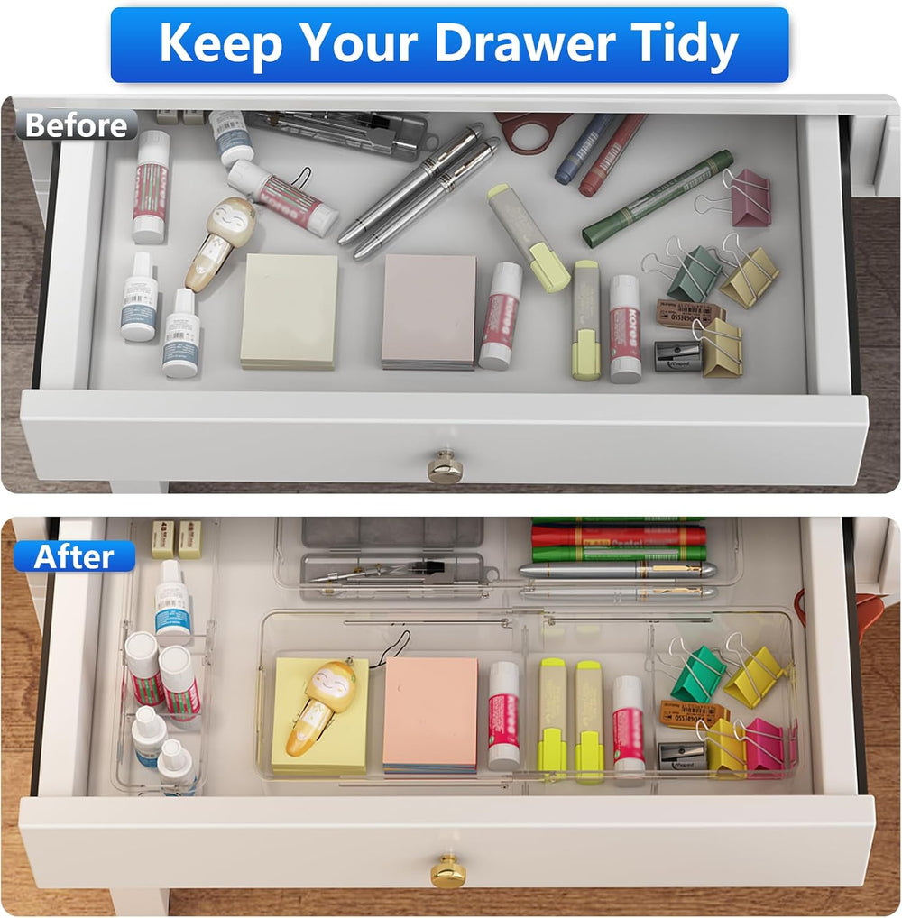 4 Pcs Expandable Drawer Organizer, Adjustable Desk Drawer Organizer with Divi...