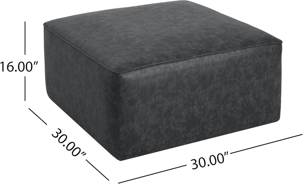 Christopher Knight Home Ellis Faux Leather Ottoman Footstool, Square Pouf Pou...
