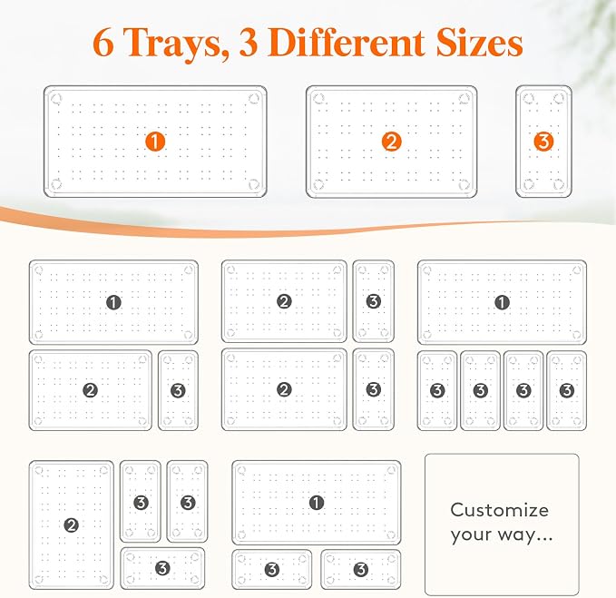 Lifewit 6 Pcs Large Bathroom Drawer Organizers, 3 Sizes Clear Plastic Storage - Image 3